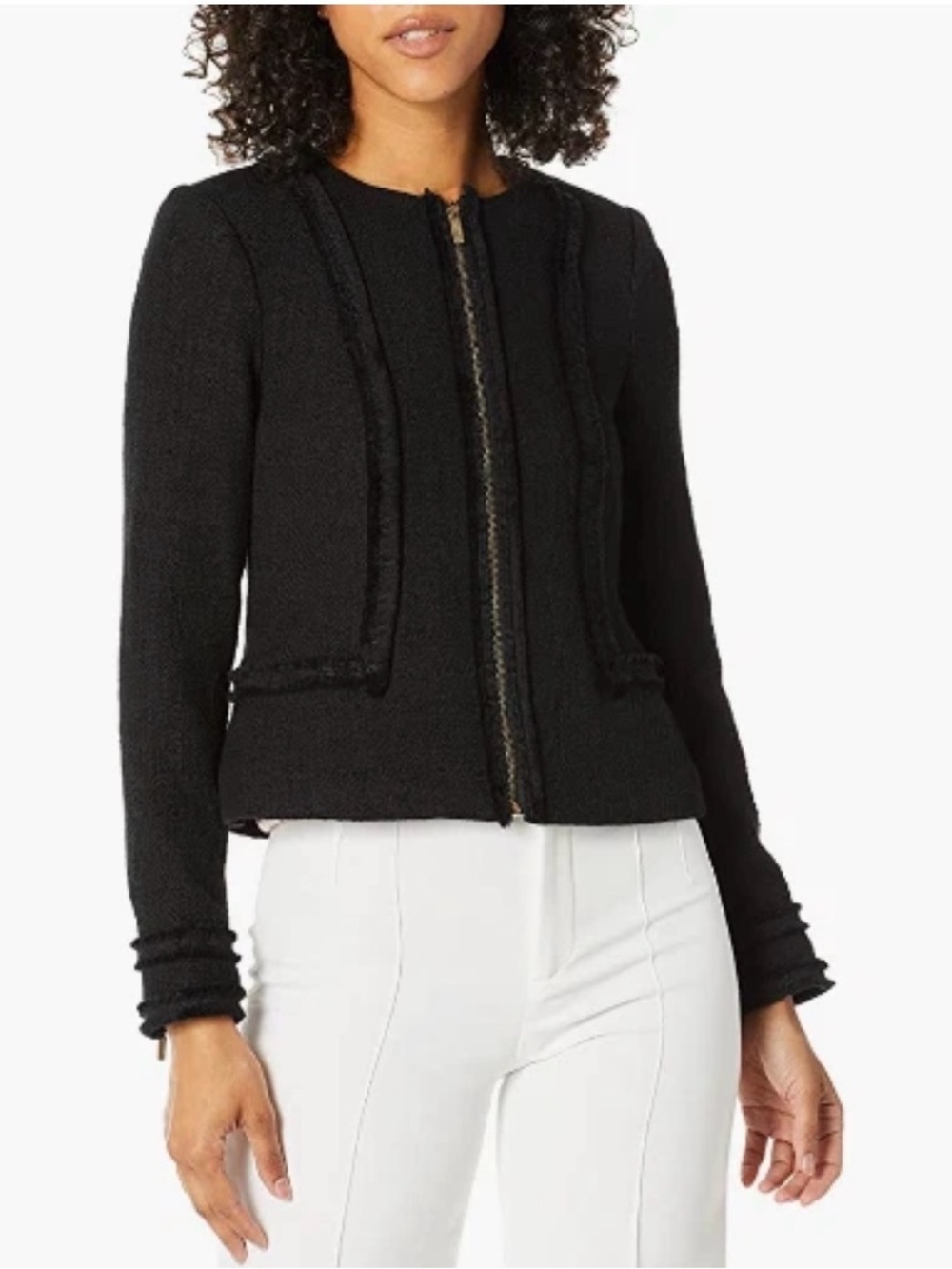 Karl Lagerfeld Paris Black Textured Tweed Zip-Front Cropped Jacket size 10
